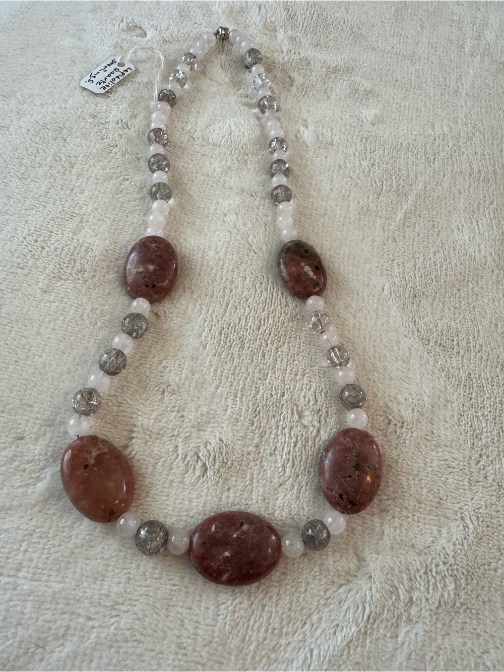Handmade Lepidolite and Quartz Beaded Necklace w Silver Magnetic Clasp - 20”